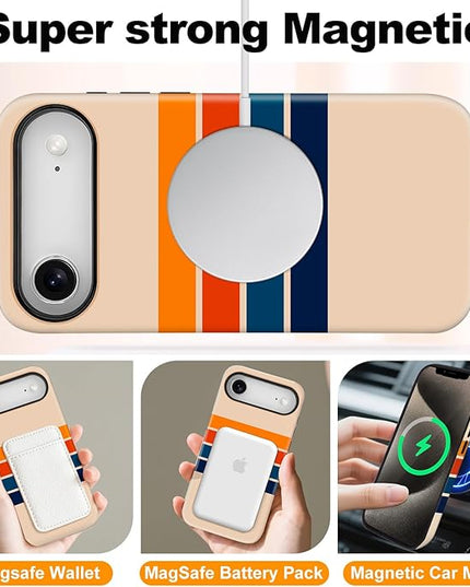 Magnetic for iPhone 17 Air Case Cute Stripes Phone Case, Shockproof Slim TPU and Hard PC Protective Phone Cover Compatible with MagSafe Designed for Women Girls,