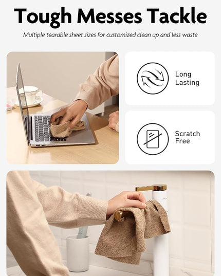 Fantasticlean Microfiber Cleaning Cloth Roll -60 Pack, Tear Away Microfiber Towels, 12" x 12", Reusable, Washable, Scratch Free, Ultra Absorbent Dishcloth for All-Around Cleaning (Beige & Tan)