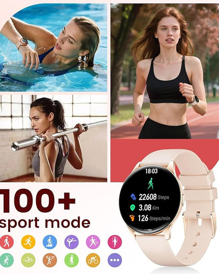 LIGE Smart Watch for Women, 1.43" AMOLED Screen Smartwatch with Answer/Make Call for iPhone/Android/Samsung,Fitness Tracker with 120+ Sport Modes,Health Monitor, IP68 Waterproof,2 Bands,Black Gold