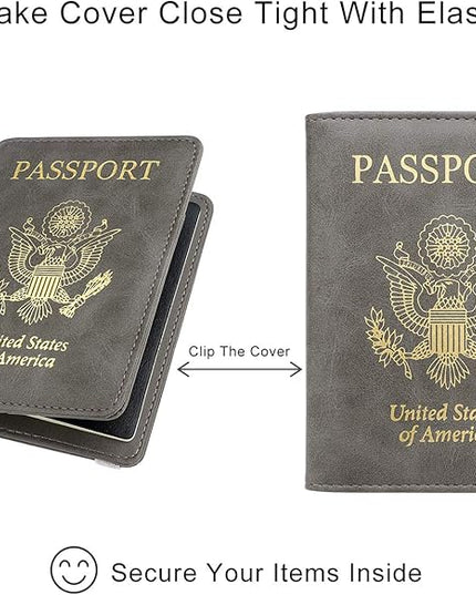 WALNEW Passport Holder for Travel, RFID Passport Cover Wallet for Women Men, PU Leather Passport Book Card Holder Case with Pen, Travelling Essentials for Flying