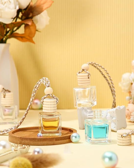 BBTO 50 Pcs Hanging Car Air Freshener Car Diffuser Bottles Empty Glass Perfume Bottle Freshener Diffuser Bottle Pendant for Essential Oil Fragrance Aromatherapy Bottle Ornament(Cube)