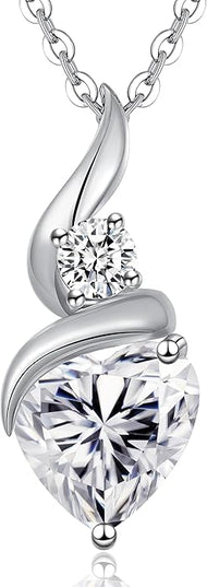 ANDSO Moissanite Heart Pendant Necklaces for Women, 925 Sterling Silver Necklace with Birthstone, Ideal Anniversary Present or Birthday Christmas Valentine Jewelry Gifts for Mom Wife Her Girlfriend