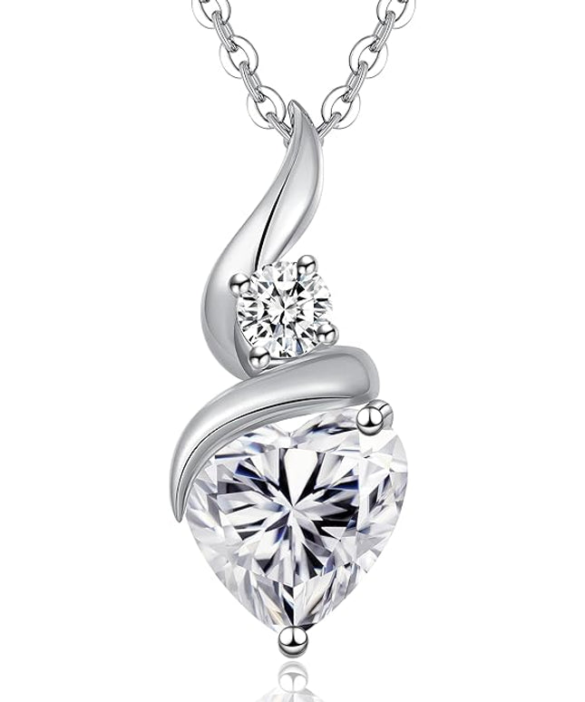 ANDSO Moissanite Heart Pendant Necklaces for Women, 925 Sterling Silver Necklace with Birthstone, Ideal Anniversary Present or Birthday Christmas Valentine Jewelry Gifts for Mom Wife Her Girlfriend