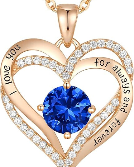 CDE Forever Love Heart Necklaces for Women, Wedding Anniversary, Birthday Mothers Day Christmas Day Gifts for Mom, Mother, Wife, friend, S925 Silver Jewelry with Birthstone Pendant