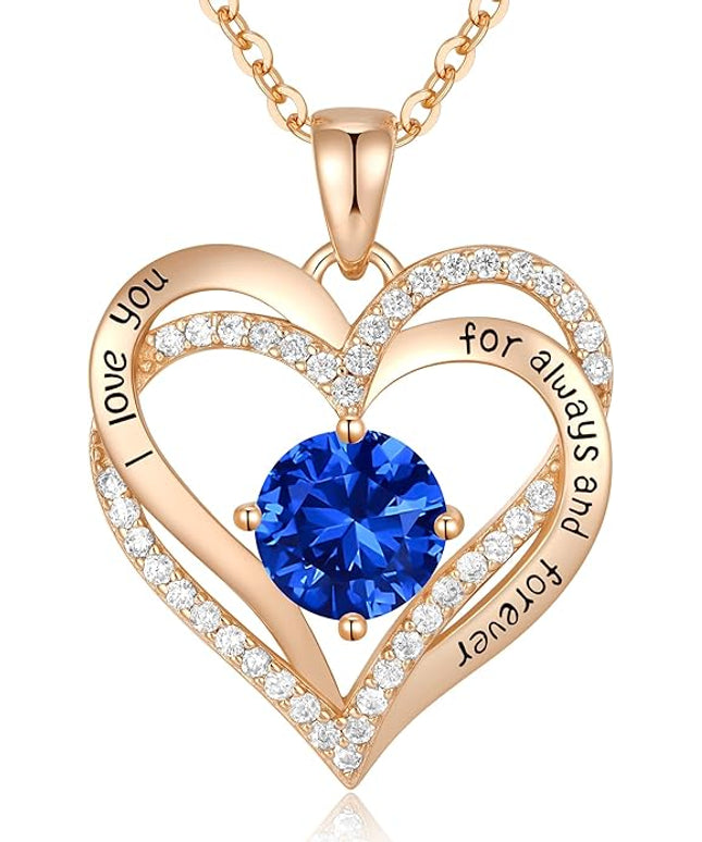 CDE Forever Love Heart Necklaces for Women, Wedding Anniversary, Birthday Mothers Day Christmas Day Gifts for Mom, Mother, Wife, friend, S925 Silver Jewelry with Birthstone Pendant