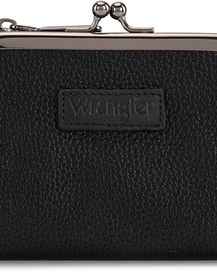 Montana West Wrangler Women's Wallet RFID Blocking Wallets Small Bifold Credit Card Holder with Kiss Clasp Black