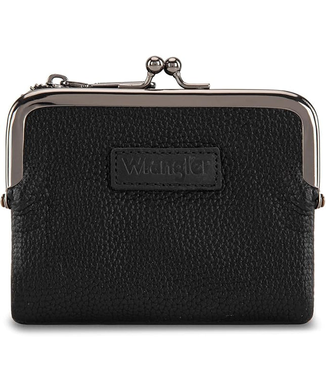 Montana West Wrangler Women's Wallet RFID Blocking Wallets Small Bifold Credit Card Holder with Kiss Clasp Black
