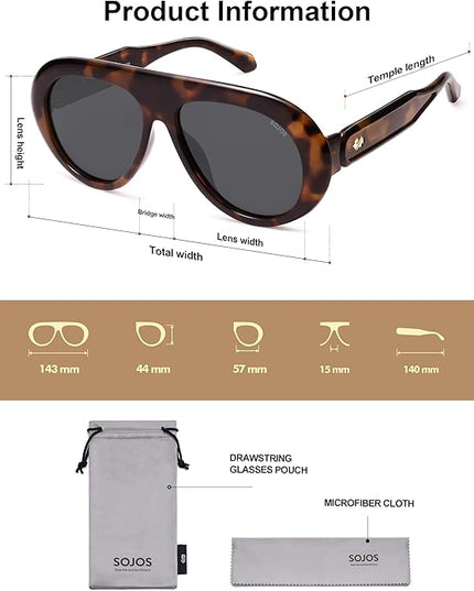 SOJOS Trendy Oversized Polarized Aviator Sunglasses Womens Men Retro Vintage 70s Style UV Protection Sun Glasses SJ2390