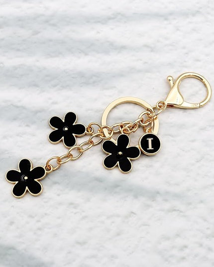 Cute Initial Letter Keyring for Women Girls Nice Flower Keychains for Handbag Backpack