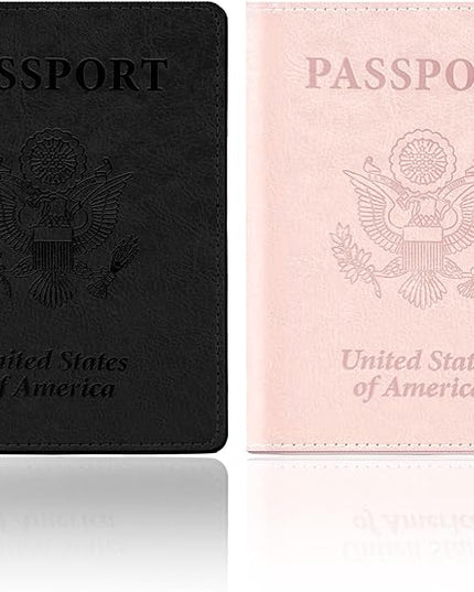 Black and Rose Gold Passport Holder, 2 PCS Passport Holder for Travel, Travel Passport Holders Must Haves for Women Men, Passport Cover Passport Wallet Case Holders for Travels Cruise Ship Essentials