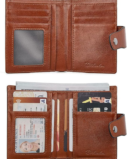 BOSTANTEN Women Leather Wallet RFID Blocking Small Bifold Zipper Pocket Wallet Card Case Purse with ID Window