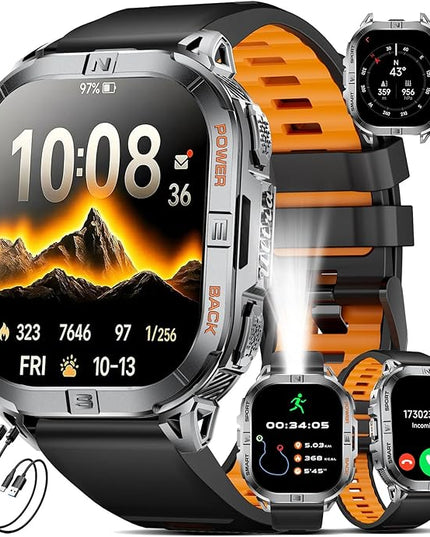GPS Military Smart Watch for Men(Answer/Call), 2.13'' Smartwatch,60 Days Battery,6 Satellite Positioning/Compass,5 ATM Fitness Tracker with 100+ Sport Modes/Flashlight/Heart Rate/Sleep for Android/iOS