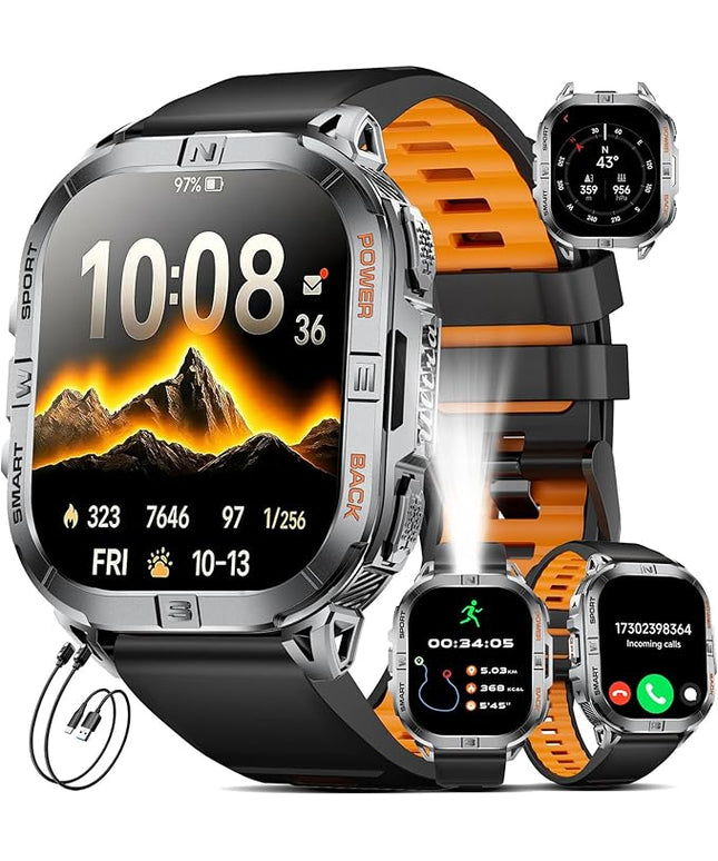 GPS Military Smart Watch for Men(Answer/Call), 2.13'' Smartwatch,60 Days Battery,6 Satellite Positioning/Compass,5 ATM Fitness Tracker with 100+ Sport Modes/Flashlight/Heart Rate/Sleep for Android/iOS
