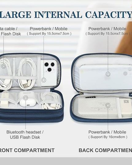 FYY Electronic Organizer, Travel Cable Organizer Bag Pouch Accessories Carry Case Portable Waterproof Double Layers All-in-One Storage for Cable, Cord, Charger, Phone, Earphone Navy