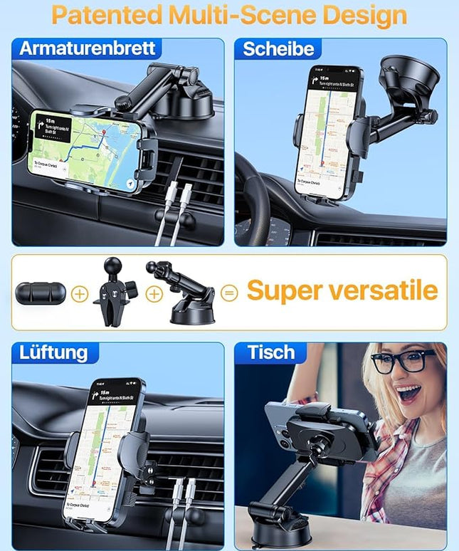 YRU [True Upgrade for Safety] Car Phone Holder Mount [Patent & Military-Grade] Dashboard Cell Phone Holder for Car Vent Windshield Phone Stand for iPhone 17 16 15 14 13 Pro Max Truck Samsung, Blue