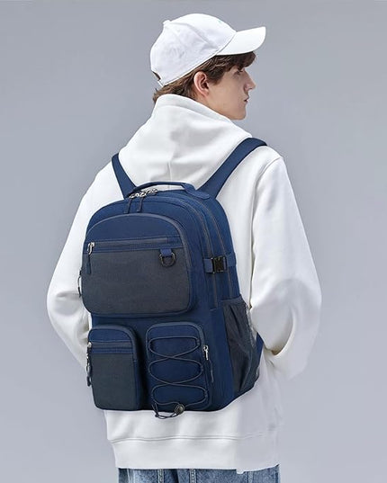 Lohol Water Resistant Daypack with Mulitiple Pockets for School Travel Outdoor College, 15.6 inch Laptop Backpack for Men and Women (Navy Blue)