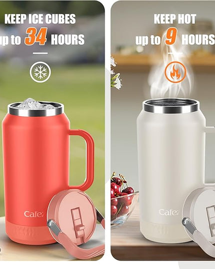 64oz Half Gallon Insulated Water Jug with Flip Straw & Silicone-Grip Handle - Leak-Proof, Sweat-Free, BPA-Free, Iced for 34 Hours, Wide Mouth, Dishwasher Safe, Anti-Slip Base
