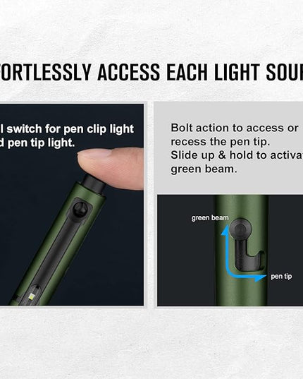 OLIGHT O'Pen Glow EDC Pen Light, 120 Lumens with Green Beam, Rechargeable LED Flashlight for Outdoor Uses, Writing, Adventure, Professional Business Gift(OD Green)