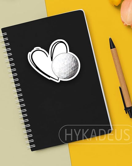 (3Pcs) Golf Ball Stickers Golf Ball Heart Vinyl Decals Waterproof Sticker for Water Bottle, Tumbler, Laptop, Phone Case, Poster Board, Scrapbooking, Players, Coach, 3" x 2.8"