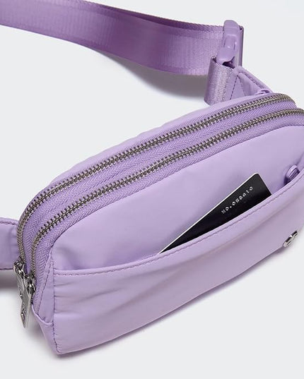 Pander Everywhere Belt Bag for Women, 5 Zipper Pockets Nylon Crossbody Fanny Pack Purse (Lilac Purple).