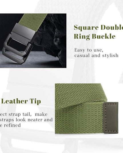SANSTHS Canvas Belt with Double Ring Buckle, Fabric Web Belt for Women Men Double Ring for Outdoor & Casual Wear