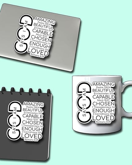 (3Pcs) God Say I Am Sticker Christian Inspirational Decals Decorate Books Laptop Phone Water Bottles Kindles Tumbler Waterproof Vinyl Stickers 2,7 x 3 Inch