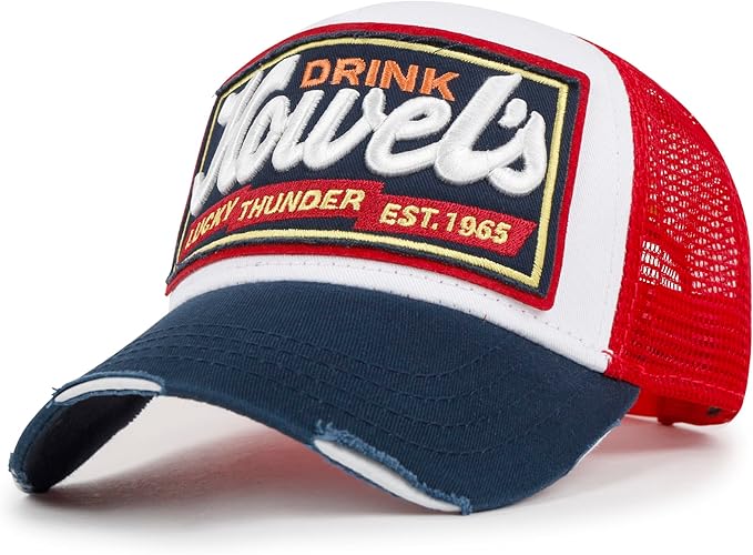 ililily Premium Howels Embroidery Vintage Baseball Cap Distressed Trucker Hat