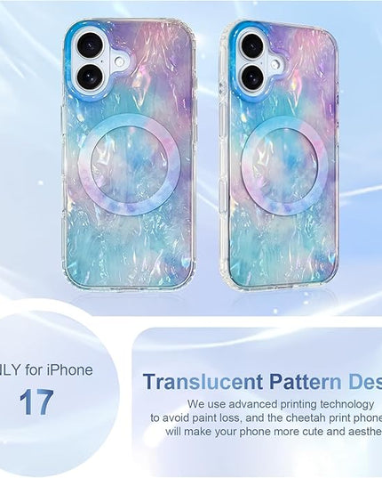 Cute Case for iPhone 17 Case for Women Girls [Compatible with Magsafe] with Translucent Pearl Pattern Design, Aesthetic Girly Magnetic Protective Phone Cover, Blue