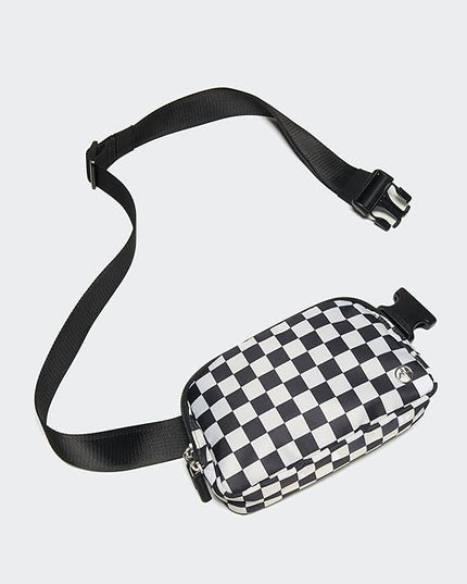 Pander Two Way Zipper Fanny Pack Nylon Everywhere Belt Bag for Women, Water Repellent Waist Packs, Crossbody Bags with Adjustable Strap (Checkered Black)