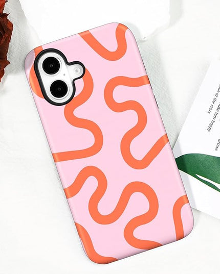 Magnetic for iPhone 17 Case Cute Curved Stripes Phone Case, Shockproof Slim TPU and Hard PC Protective Phone Cover Compatible with MagSafe Designed for Women Girls,Pink