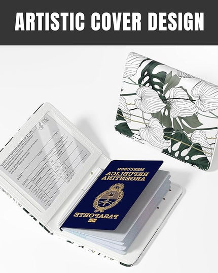 Rimilak Passport Holder, RFID Blocking Passport Cover Wallet Travel Essentials, Leather Travel Air Ticket Documents Organizer Protector for Women and Men, Tropical Plants