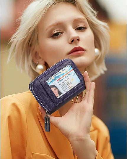 RNIEGA Credit Card Holder Wallet RFID Blocking Leather Small Wallet for Women Double Zipper Wallet with ID Window
