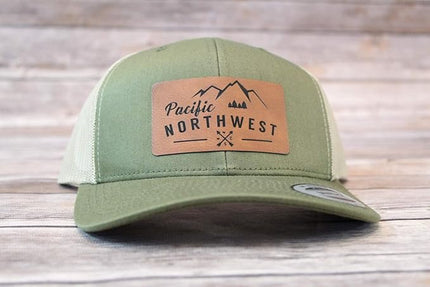 Pacific Northwest Baseball Snapback Trucker Hats with Leather Patch for Men and Women PNW Gifts Outdoor Camping Hiking Cap