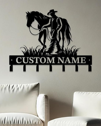 peanut case Personalized Farm Horse Keys Hooks,Custom Name Metal Cowboy Horse Art Keys Hooks,Metal Horse Lover Wall Home Storage Decorative Keys Hooks,Key Holder Hooks for Wall (Style A)