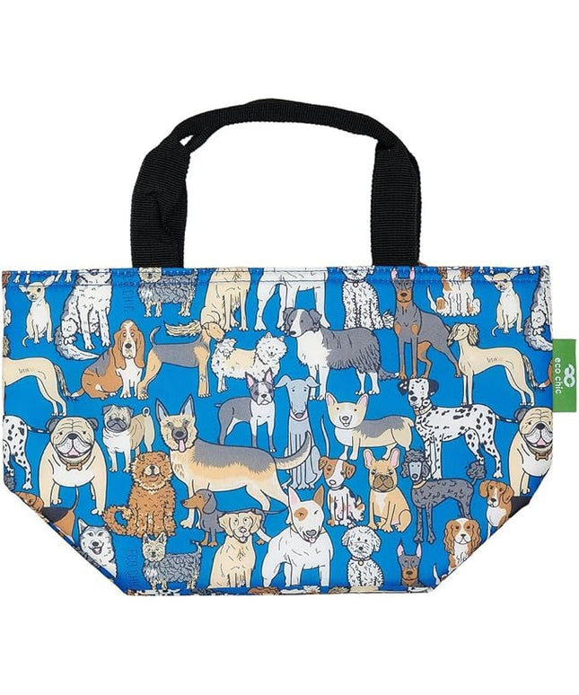 ECO CHIC Lightweight Foldable Insulated Lunch Bag Water Resistant Cooler Bag (Dogs Blue)