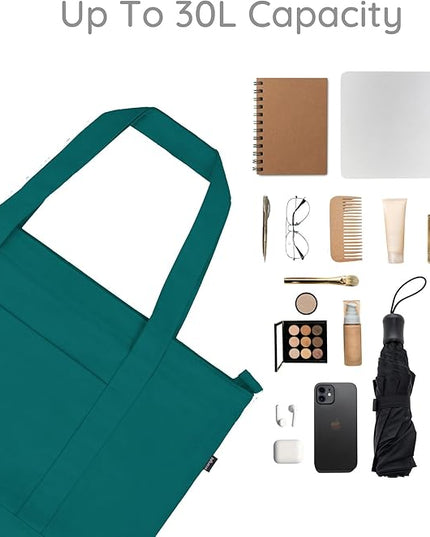 Eco Right Canvas Tote Bag for Women with Zip & Inner Pocket, 100% Organic Cotton Tote Bags for Men, Shopping, Beach