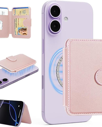 TopMade for Magsafe Wallet, Strongest Magnetic Card Holder for iPhone 17/16/15/14/13/12 Series, Slim Magnetic Phone Wallet, 4 Cards Holder, Vegan Leather, RFID Blocking, Open ID Window, Pink