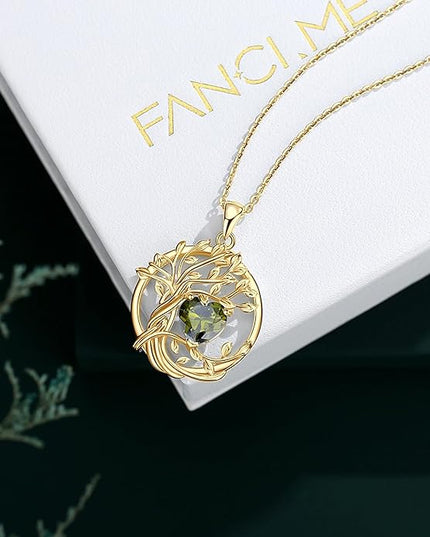 FANCIME Tree of life Birthstone necklace Sterling Silver Pendant Birthstone Necklace Gemstone Anniversary Birthday Jewelry Christmas Gifts for Mom Her Wife