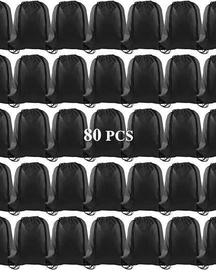 KUUQA 80Pcs Black Drawstring Backpack Bag Sack Drawstring Bags Bulk String Bags Storage Bags for Sport Gym Traveling