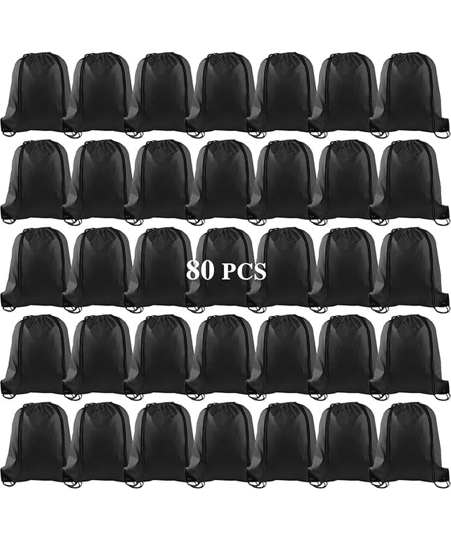 KUUQA 80Pcs Black Drawstring Backpack Bag Sack Drawstring Bags Bulk String Bags Storage Bags for Sport Gym Traveling