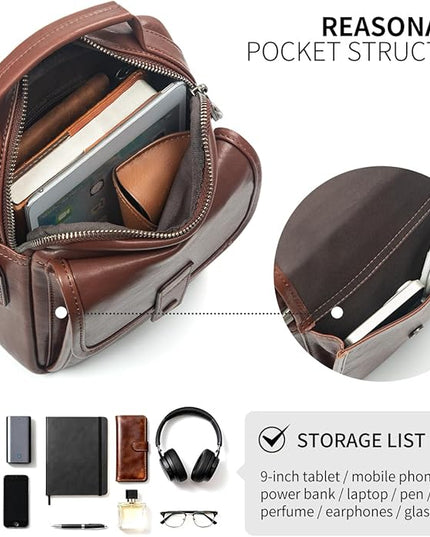 Augus Leather Small Messenger Bag For Men Crossbody Handbag Shoulder Sling Travel Bags for Men Purse Daypack Magnetic Buckle