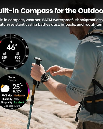 WalkerFit Smart Watch for Men, 1.43" Round AMOLED, 5ATM Waterproof for Swim,Heart Rate & Sleep Monitor,Long Battery,Outdoor Activity Tracker,Voice Control&Bluetooth Call,Android Compatible with iPhone
