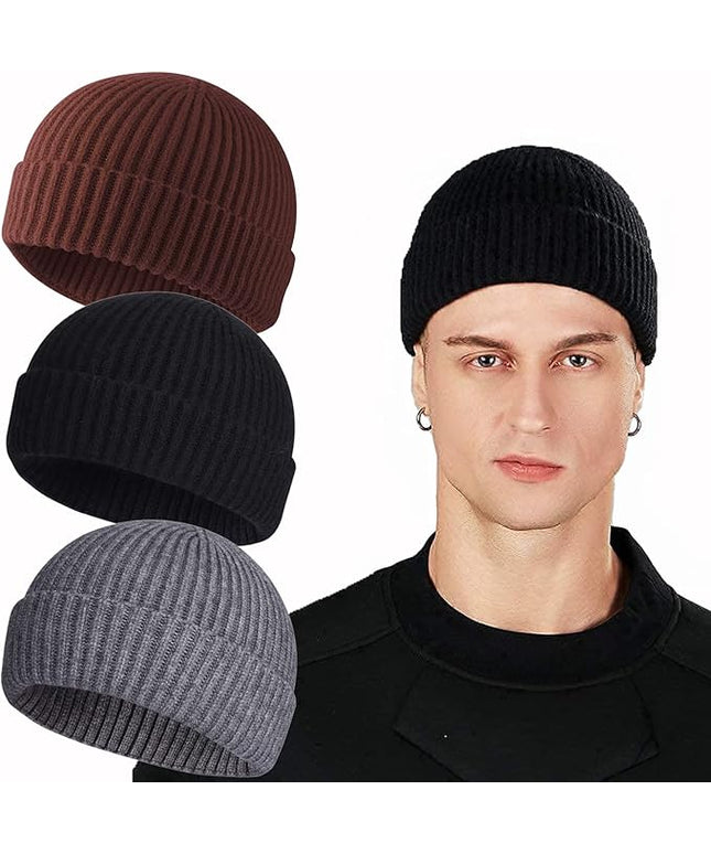 ROYBENS Swag Wool Knit Cuff Short Fisherman Beanie for Men Women, Winter Warm Hats