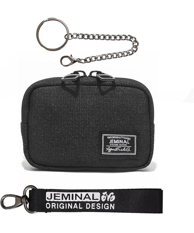 JEMINAL Lanyard Travel Little Coin Purse Pouch Fit for Men & Women & Boys & Girl: Change & Cards & Cash Dual Zip Travel Wallet with Keychain - Men's Detachable Nylon Essentials Change Pouch Purse