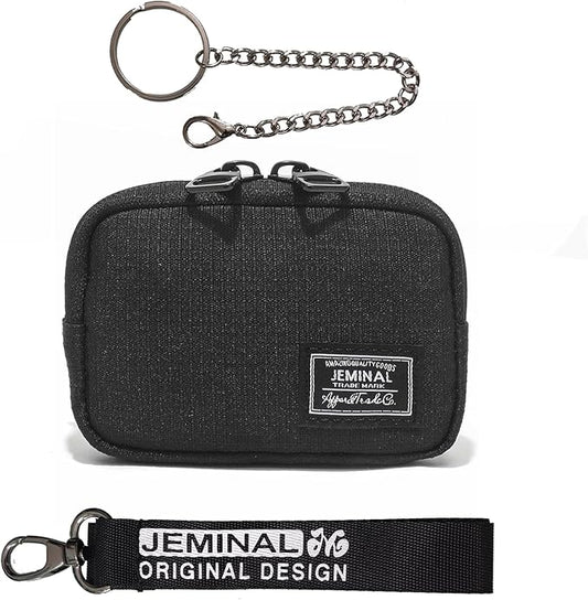 JEMINAL Lanyard Travel Little Coin Purse Pouch Fit for Men & Women & Boys & Girl: Change & Cards & Cash Dual Zip Travel Wallet with Keychain - Men's Detachable Nylon Essentials Change Pouch Purse