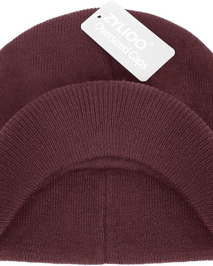 Zylioo Oversize Beanie Hats, XXL Big Size Ribbed Knit Cuffed Winter Hat for Cold Weather, Warm Skull Watch Cap