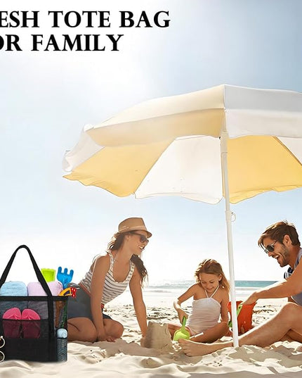 Mesh Beach Bag, Large Beach Tote with Zipper Pocket, Toys Pool Bag for Family Travel Vacation Cruise Essentials