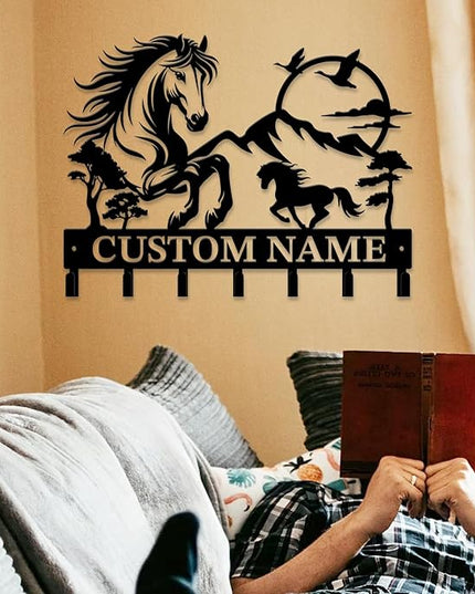 peanut case Personalized Farm Horse Keys Hooks,Custom Name Metal Cowboy Horse Art Keys Hooks,Metal Horse Lover Wall Home Storage Decorative Keys Hooks,Key Holder Hooks for Wall (Style I)