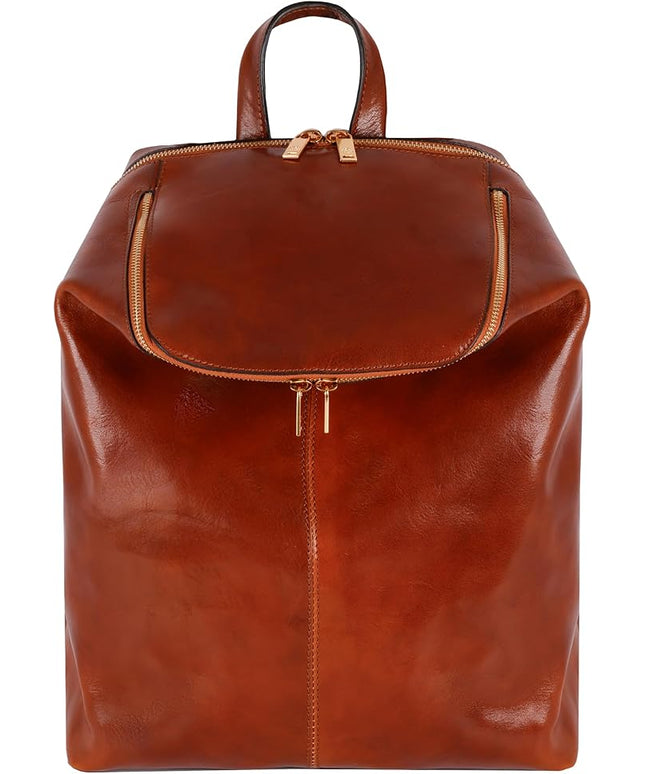 Time Resistance Leather Backpack - Unisex Business Rucksack Laptop Bag for Bag and Women (Cognac Brown)
