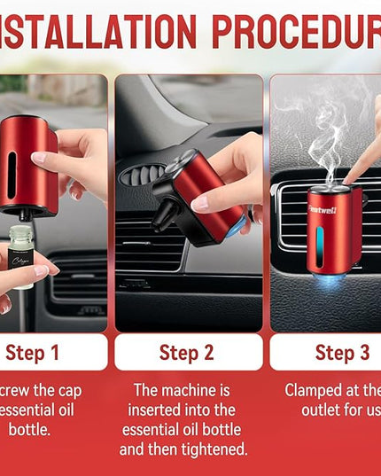 Featwell Car Air Freshener, Three Adjustable Modes Intelligent Aroma Diffuser, Rechargeable Car Diffuser Air Freshener, Red